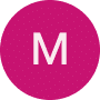 A light pink letter "M" is centered on a dark pink circle with a subtle dotted texture.